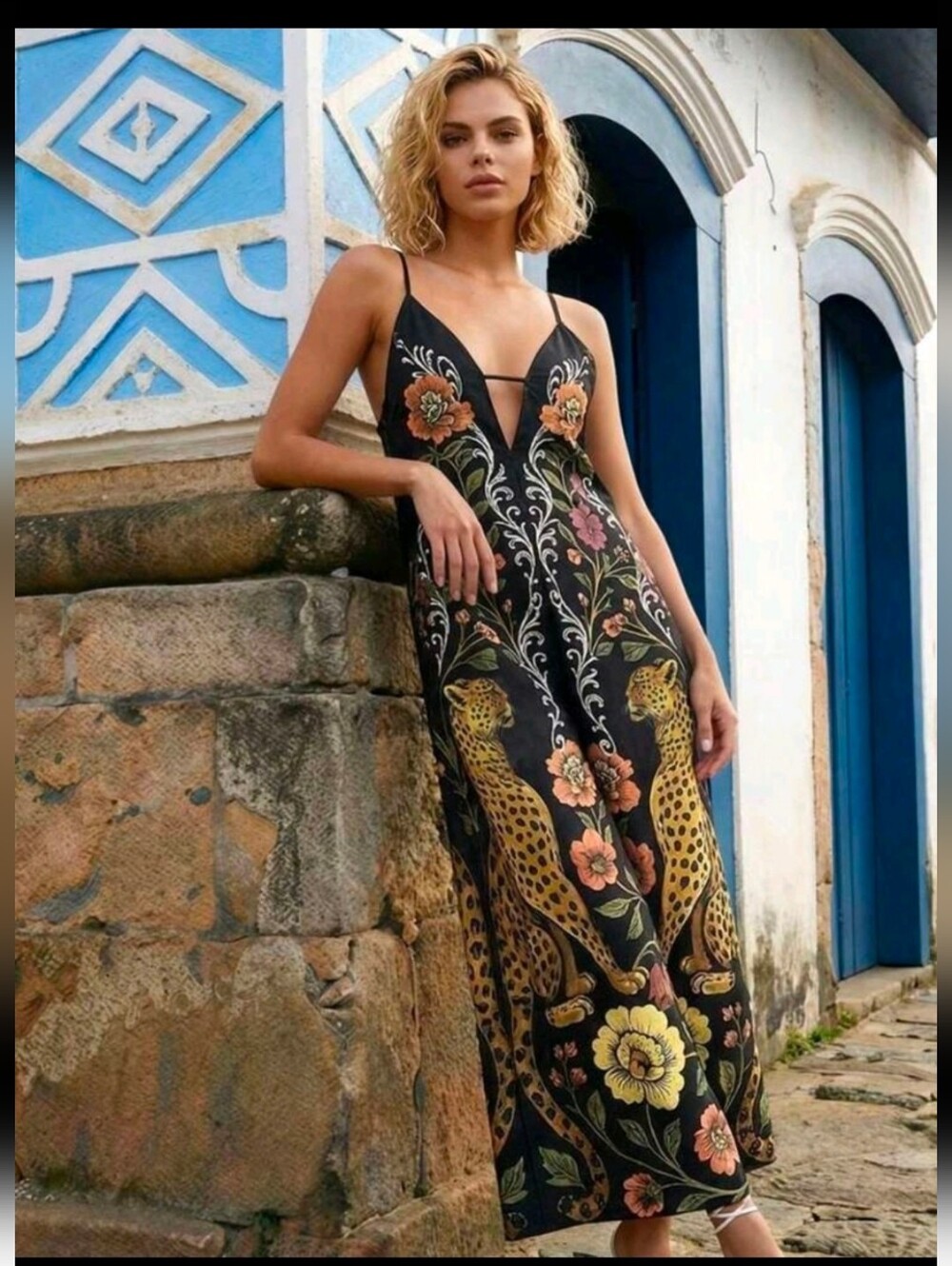 Cajuni Tropical wide leg jumpsuit,  size 8/10
